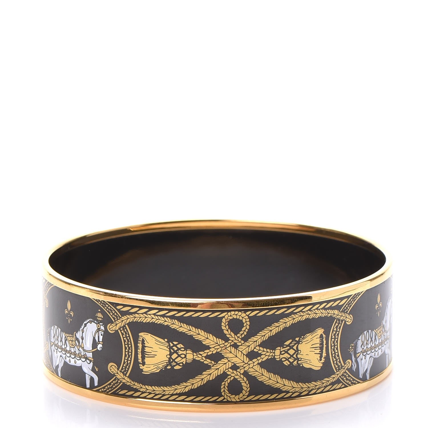 Hermes Enamel Printed Wide Grand Apparat Bracelet 70 Black 3 of 5