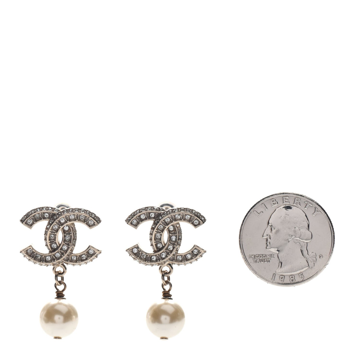 Chanel Crystal Pearl CC Drop Earrings Gold 2 of 5