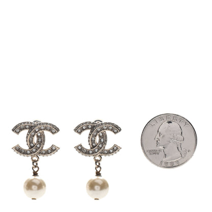 Chanel Crystal Pearl CC Drop Earrings Gold 2 of 5