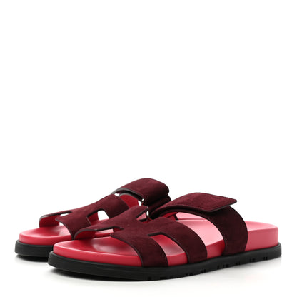 Hermes Suede Goatskin Womens Chypre Sandals 37 Rouge Marsala 3 of 9