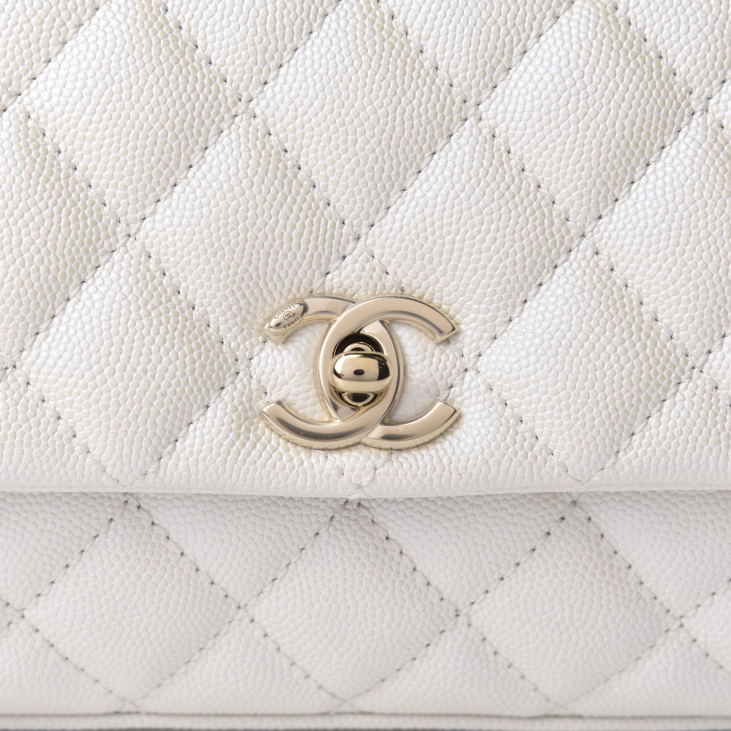 Iridescent Caviar Quilted Extra Mini Coco Handle Flap Ivory