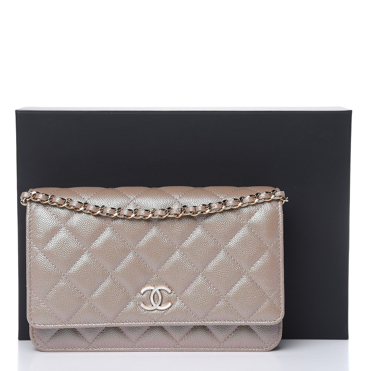 Chanel Iridescent Caviar Quilted Wallet On Chain WOC Beige 11 of 11