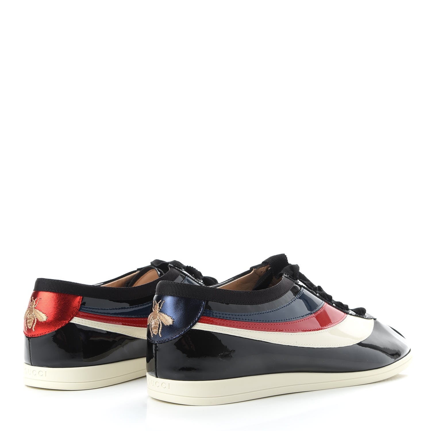 Gucci Patent Calfskin Mens Web Falacer Sneakers 8 Black 4 of 10