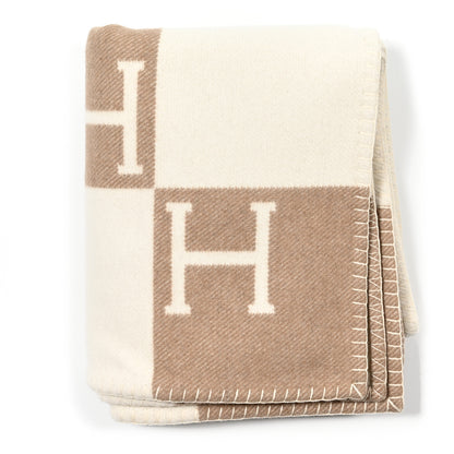 Hermes Wool Cashmere Avalon Baby Blanket Noisette Moyen White 1 of 3