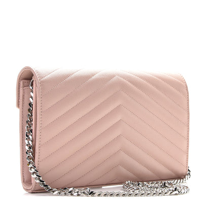 Saint Laurent Grain De Poudre Matelasse Chevron Monogram Chain Wallet Pale Pink 3 of 10