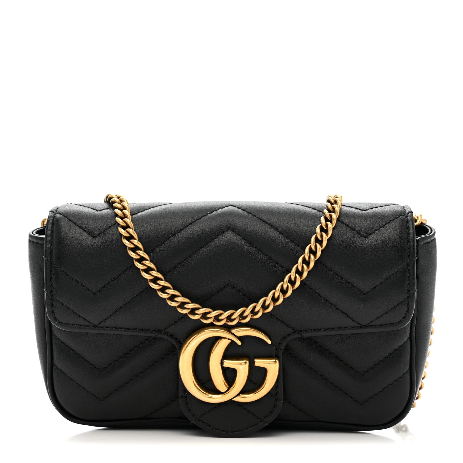 Gucci Calfskin Matelasse Super Mini GG Marmont Shoulder Bag Black 1 of 11