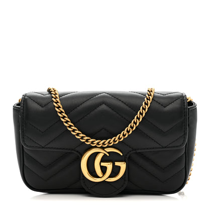 Gucci Calfskin Matelasse Super Mini GG Marmont Shoulder Bag Black 1 of 11