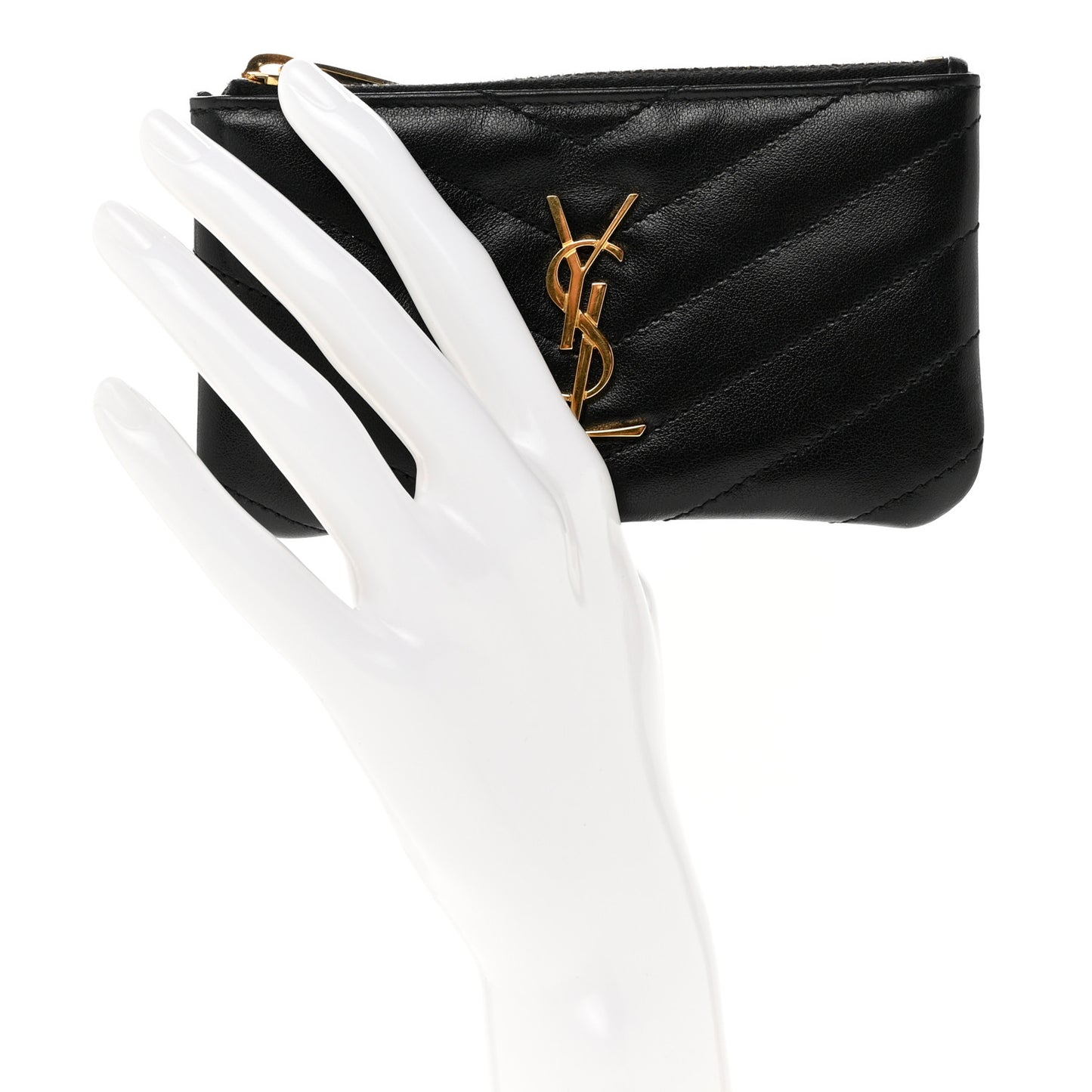 Calfskin Matelasse Monogram Key Pouch Black