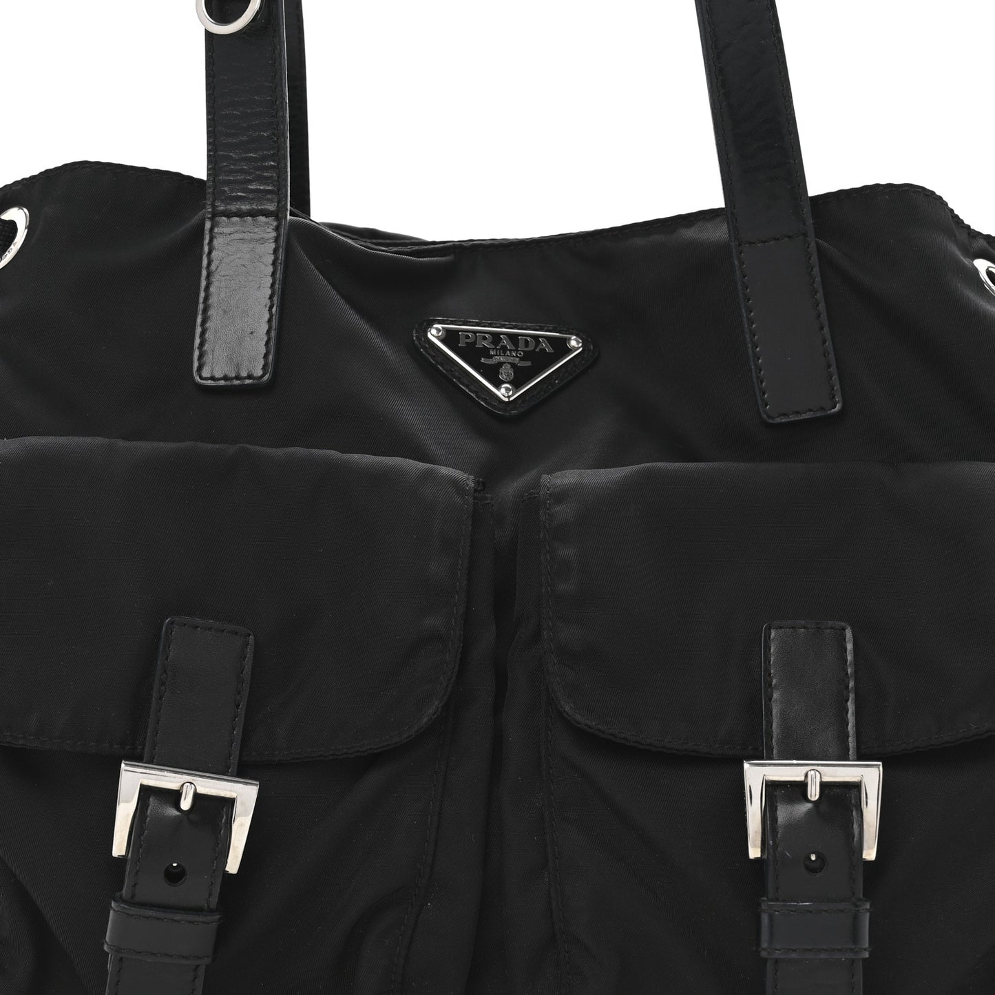 Nylon Vela Drawstring Shopping Tote Black
