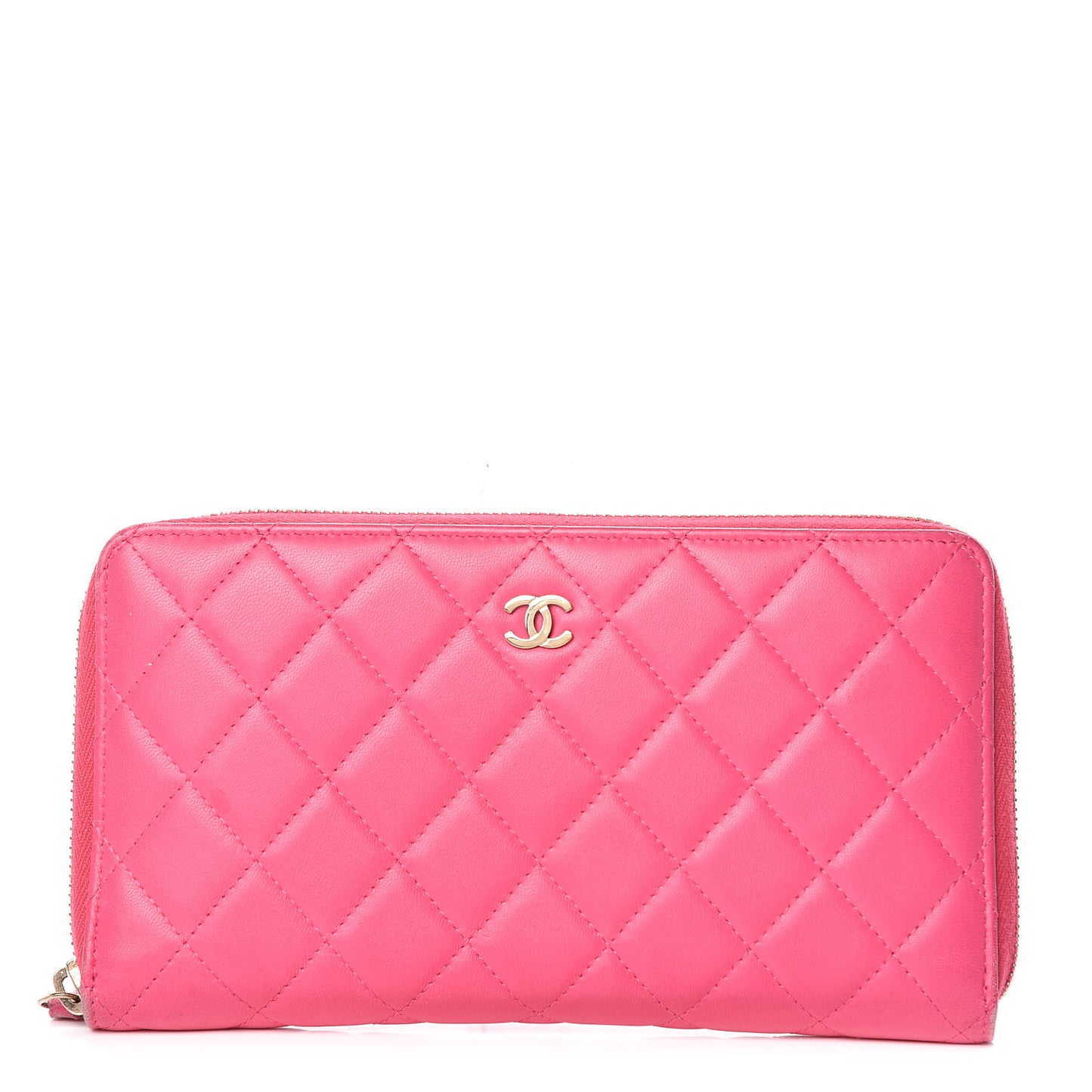 Lambskin Quilted Large Zip Around Organizer Wallet Dark Pink