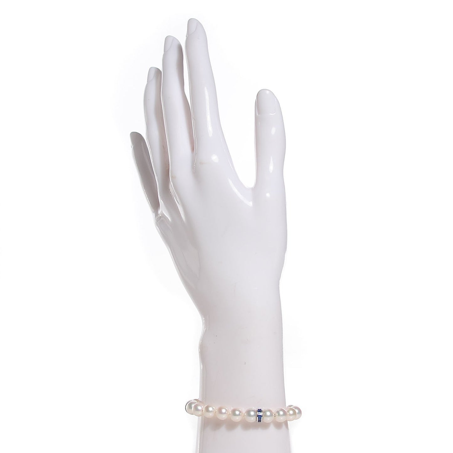 18K White Gold Akoya Pearl Blue Sapphire 7.5mm Ocean Bracelet