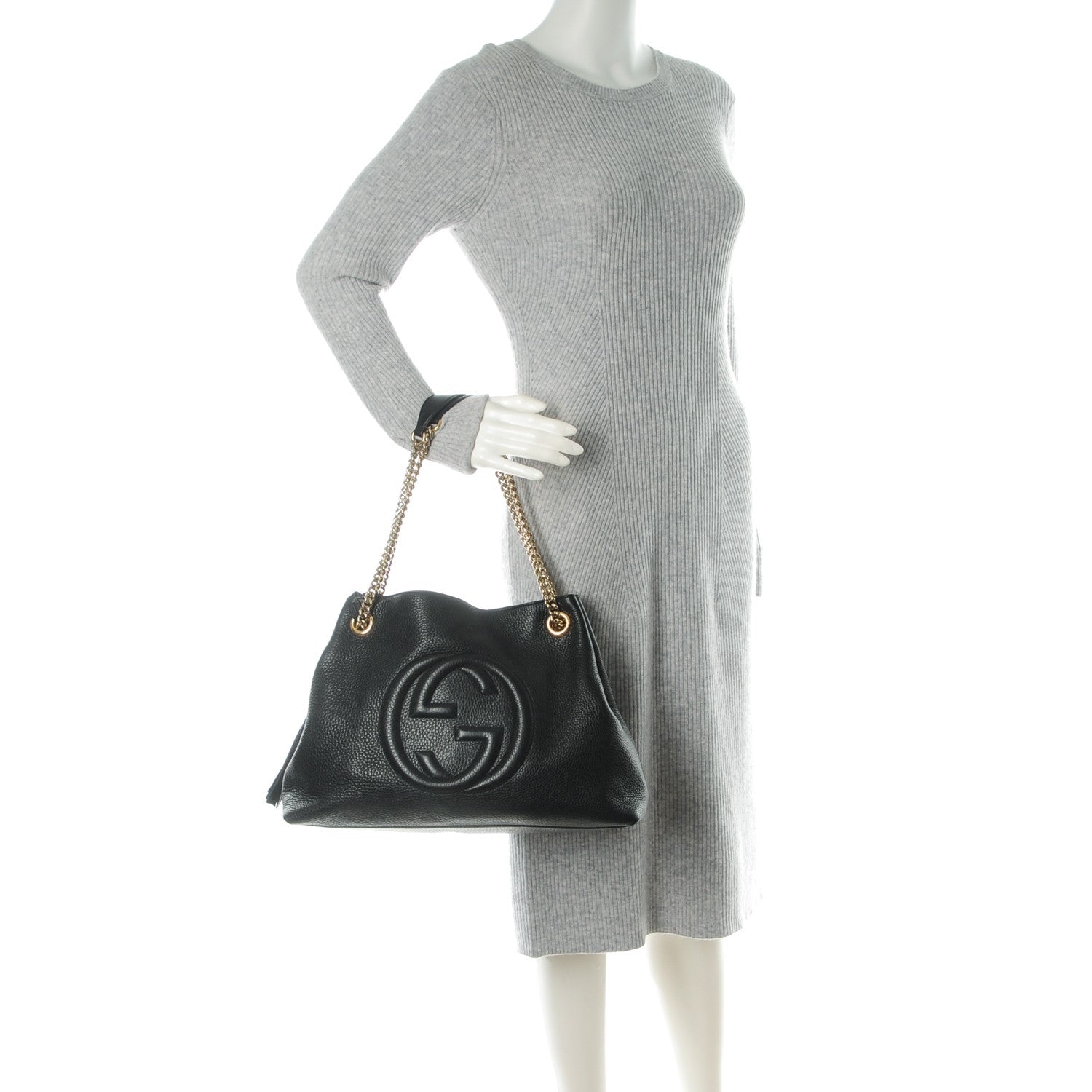Gucci Pebbled Calfskin Medium Soho Chain Shoulder Bag Black 2 of 7