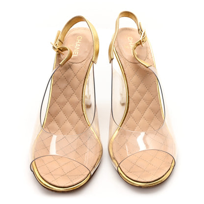 Chanel Metallic Calfskin PVC Peep Toe Heels 41 Gold 3 of 8
