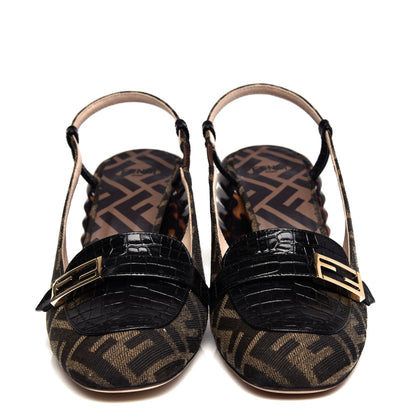Fendi Jacquard Calfskin FF Tortoise Promenade Slingback Loafer Pumps 37.5 Tobacco 5 of 11