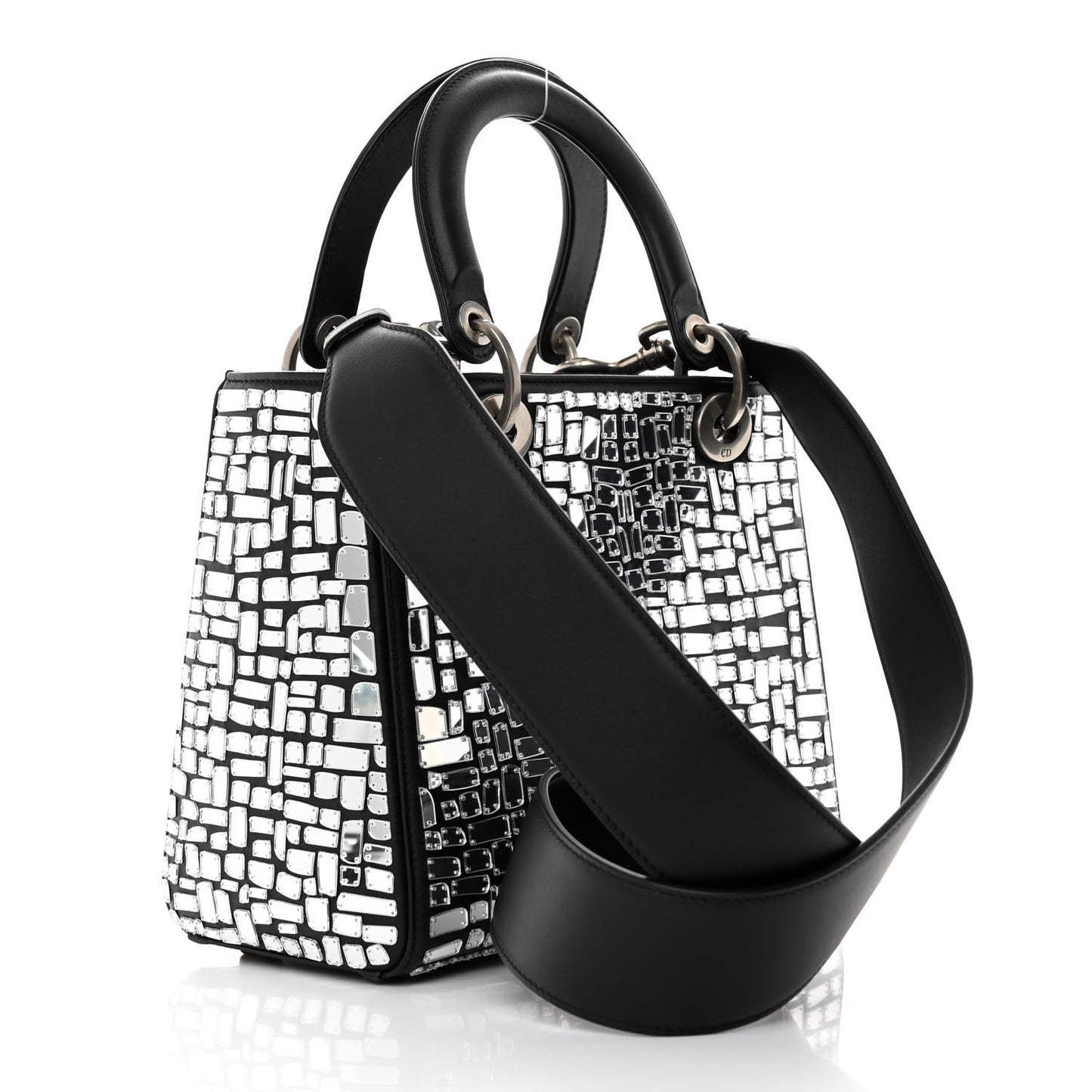 Smooth Calfskin Embroidered Medium Mosaic of Mirrors Lady Dior Black