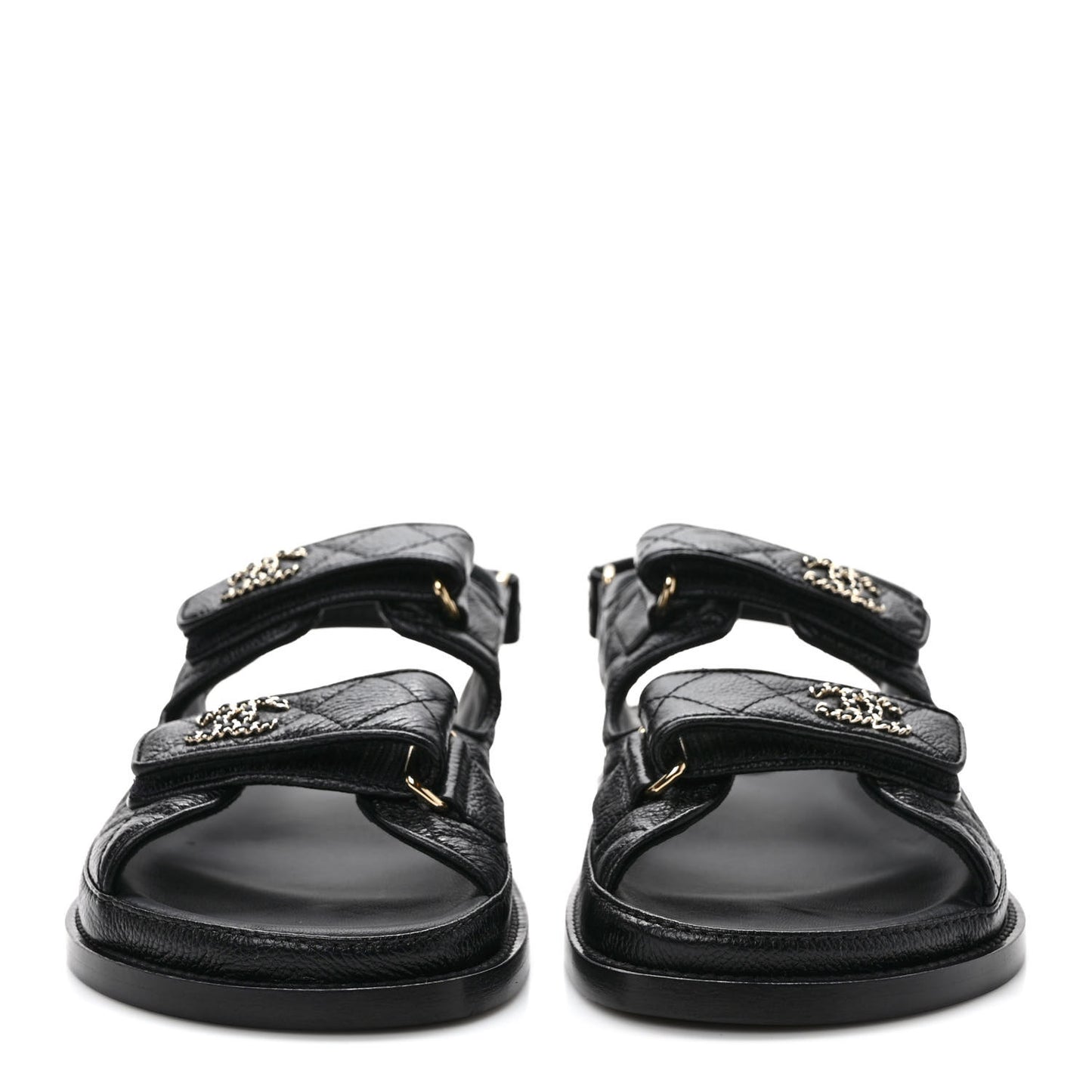 Grained Calfskin Velcro Dad Sandals 38 Black