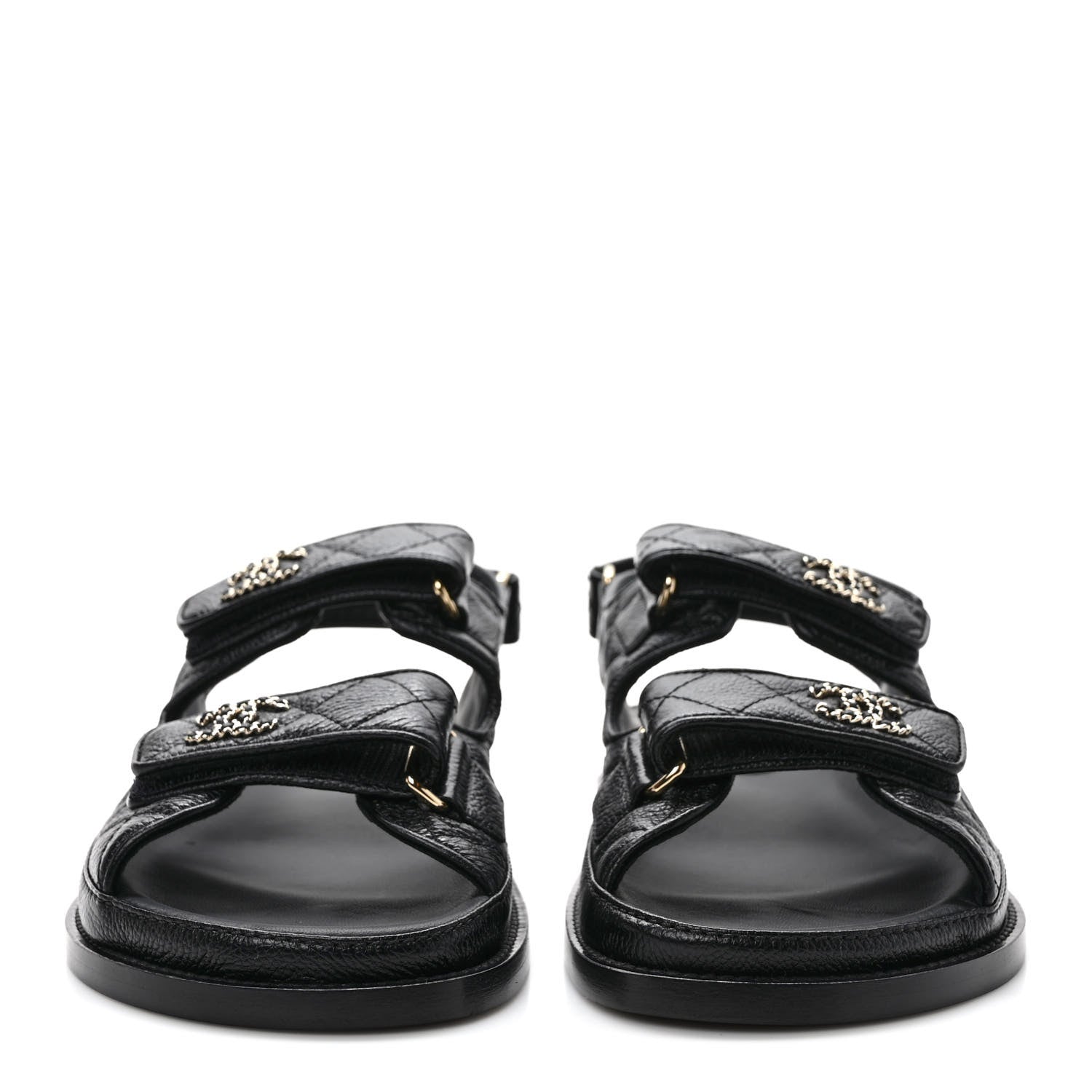 Chanel Grained Calfskin Velcro Dad Sandals 38 Black 2 of 9