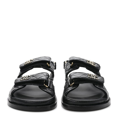 Chanel Grained Calfskin Velcro Dad Sandals 38 Black 2 of 9