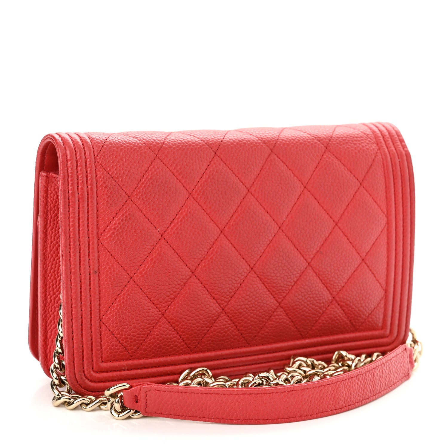 Chanel Caviar Quilted Boy Wallet On Chain WOC Red 2 of 13