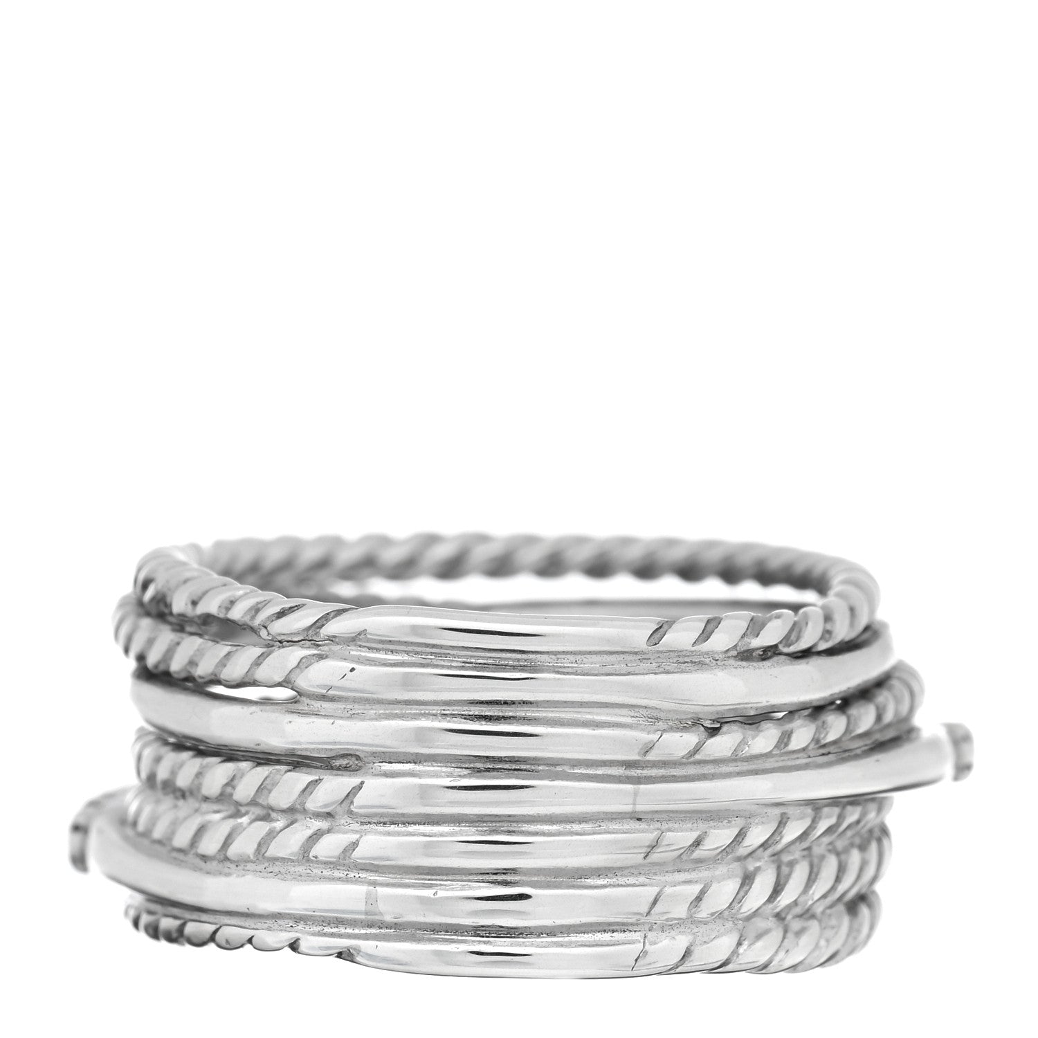 David Yurman Sterling Silver Diamond 11mm Wide Crossover Cable Ring 52 6 3 of 4