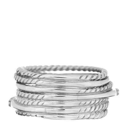 David Yurman Sterling Silver Diamond 11mm Wide Crossover Cable Ring 52 6 3 of 4