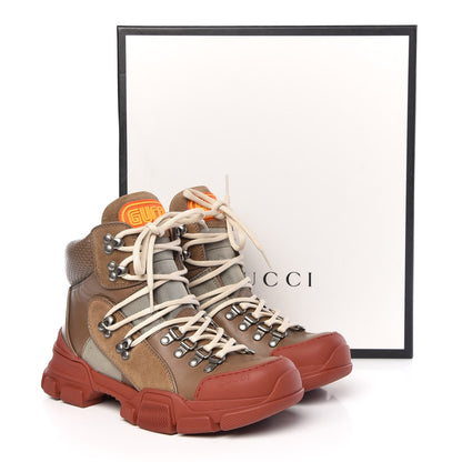 Gucci X SEGA Calfskin Suede Technical Canvas Womens Flashtrek High-Top Sneakers 37 Ardesia Cerise 9 of 9