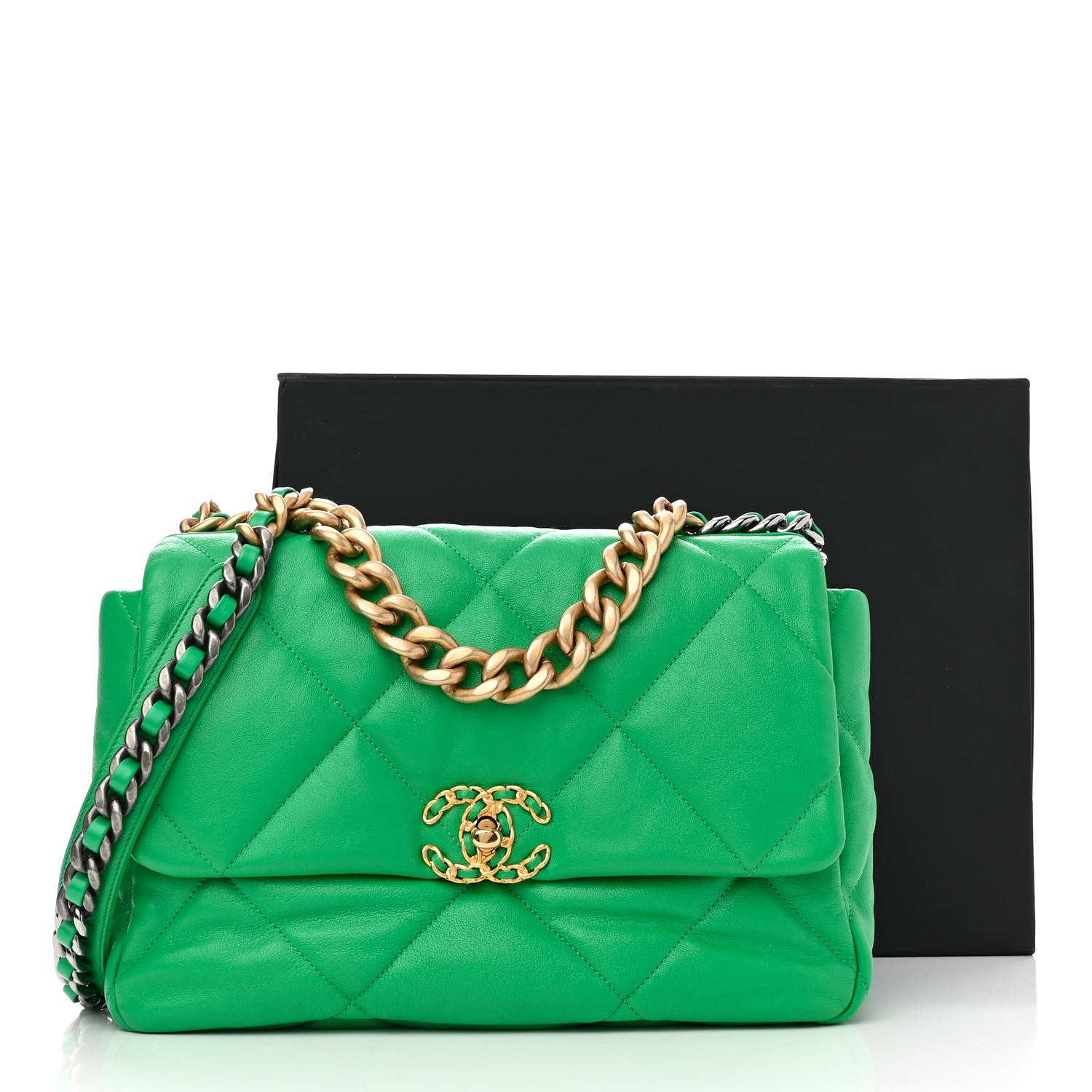 Chanel Goatskin Quilted Large Chanel 19 Flap Green 10 of 10