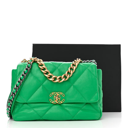 Chanel Goatskin Quilted Large Chanel 19 Flap Green 10 of 10