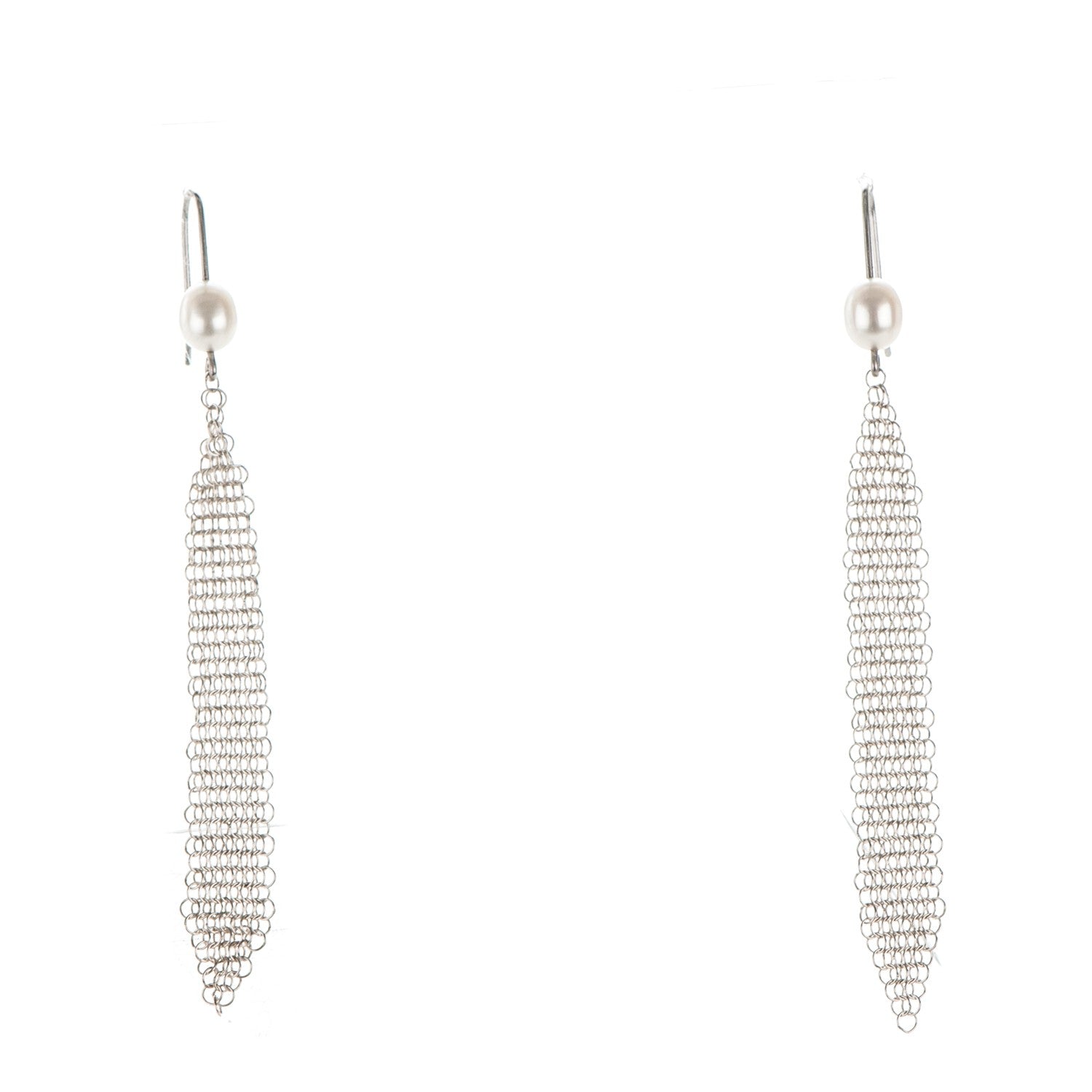 Tiffany Sterling Silver Pearl Small Elsa Peretti Mesh Earrings 1 of 5