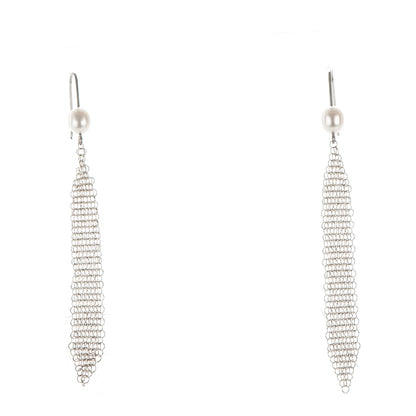 Tiffany Sterling Silver Pearl Small Elsa Peretti Mesh Earrings 1 of 5