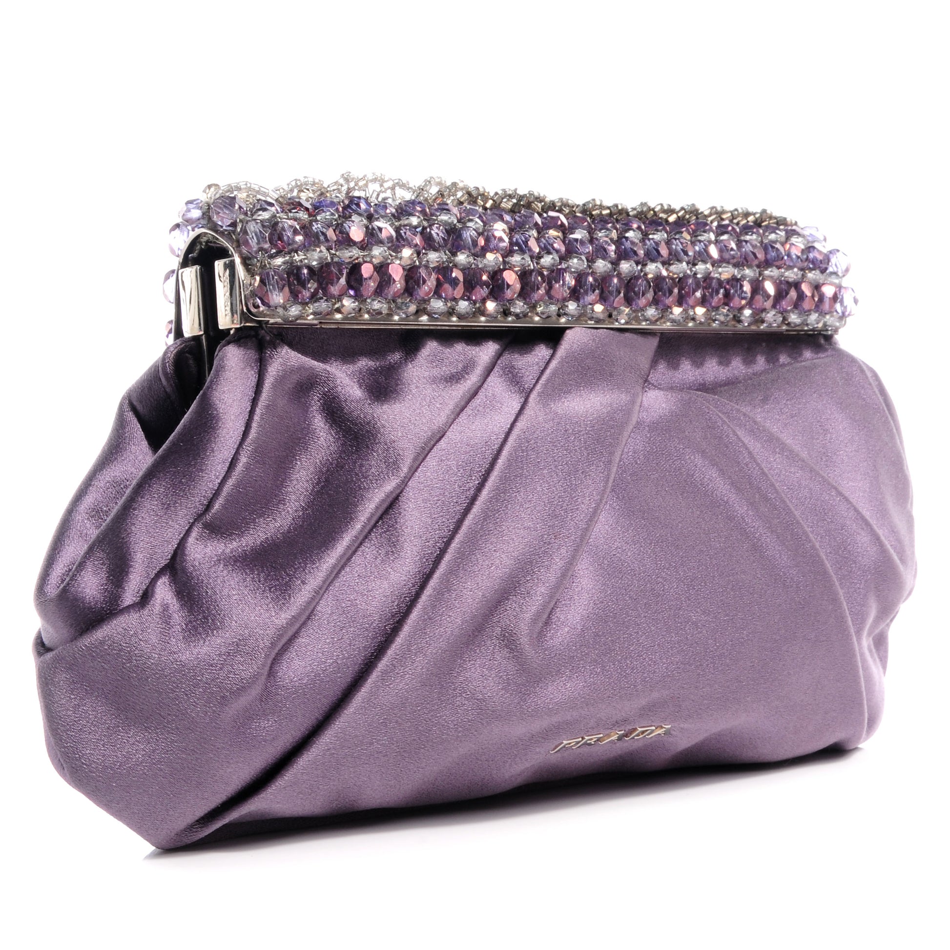 Prada Satin Crystal Clutch Purple 3 of 7