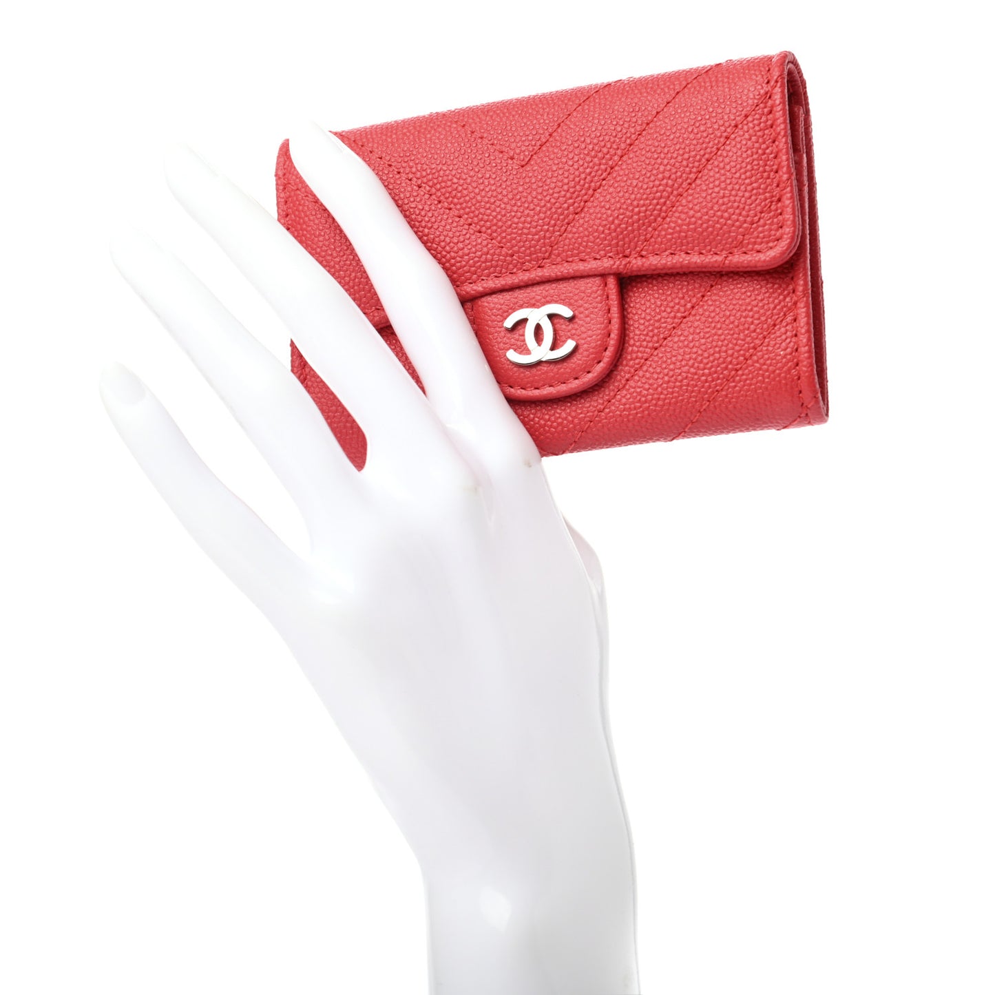 Caviar Chevron Quilted Flap Card Holder Red