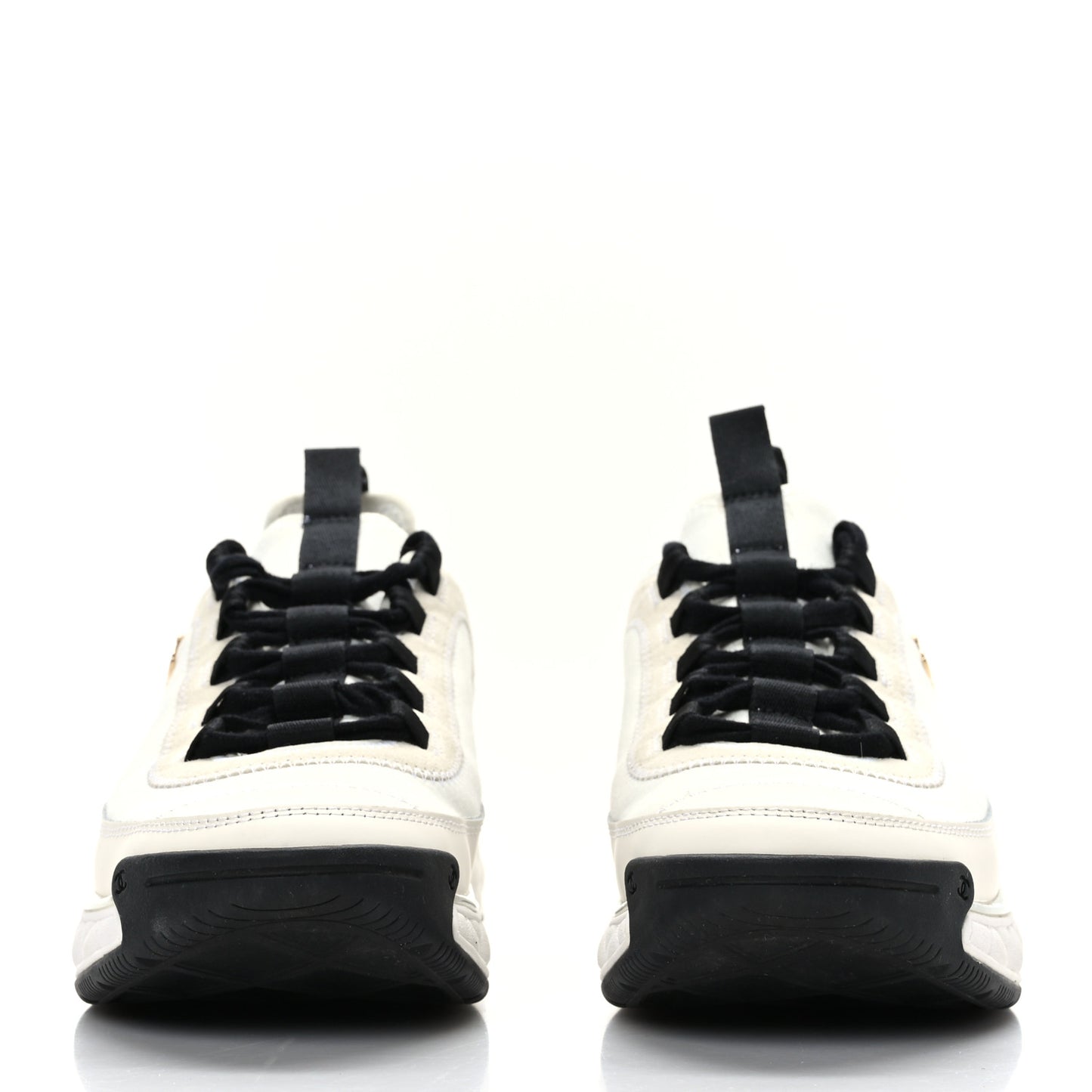 Velvet Calfskin Mixed Fibers CC Sneakers 37.5 Ivory Black