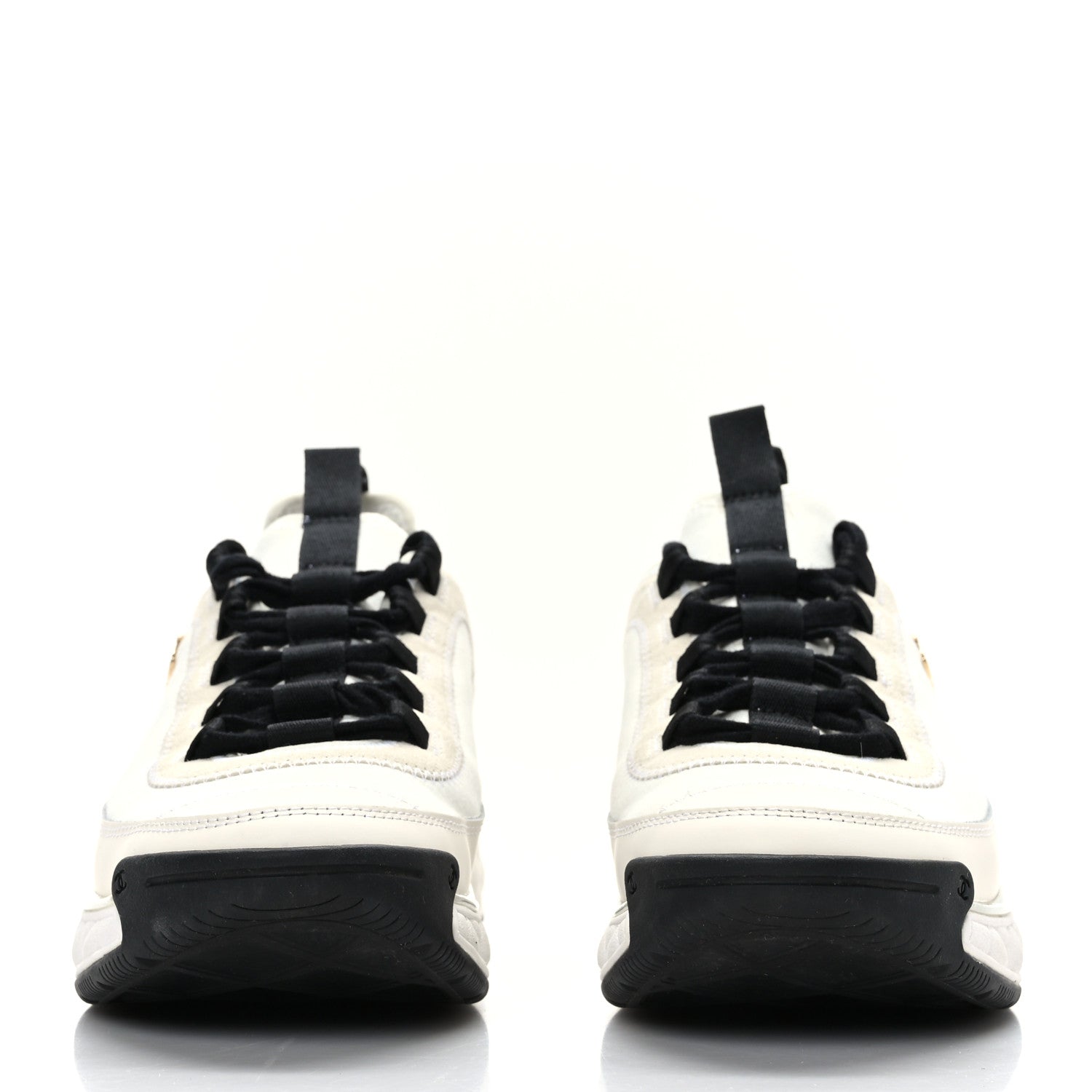 Chanel Velvet Calfskin Mixed Fibers CC Sneakers 37.5 Ivory Black 2 of 7
