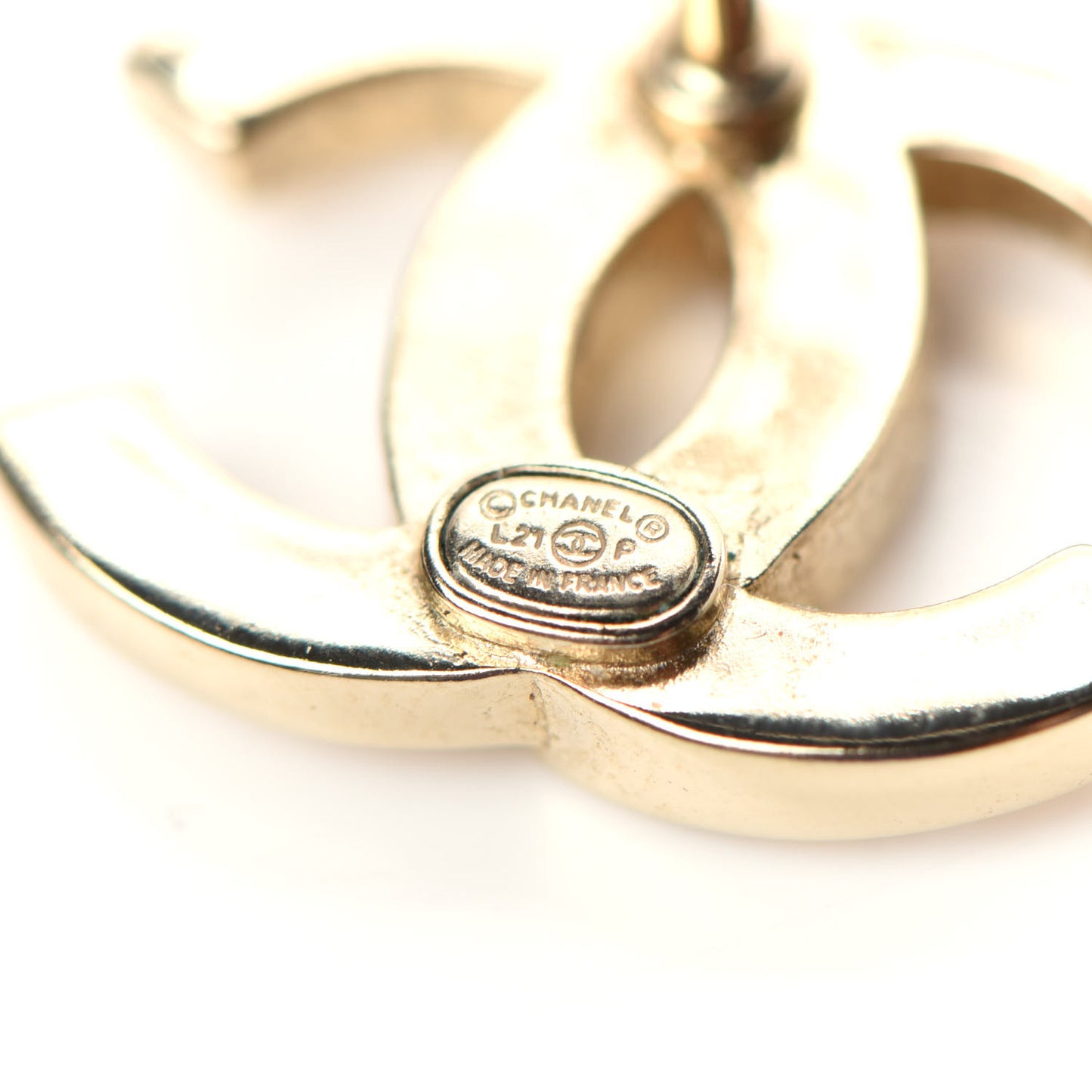 Crystal Metal CC Paris Button Stud Earrings Gold