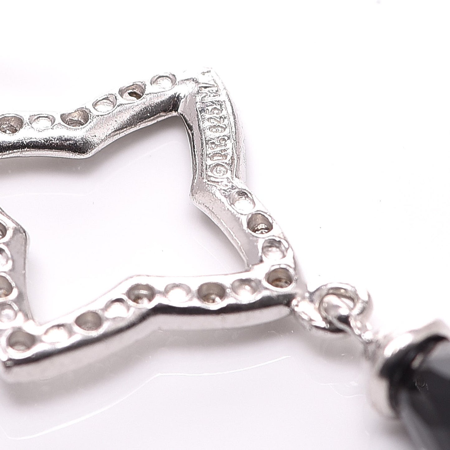 Sterling Silver Pave Diamond Quatrefoil Onyx Drop Earrings