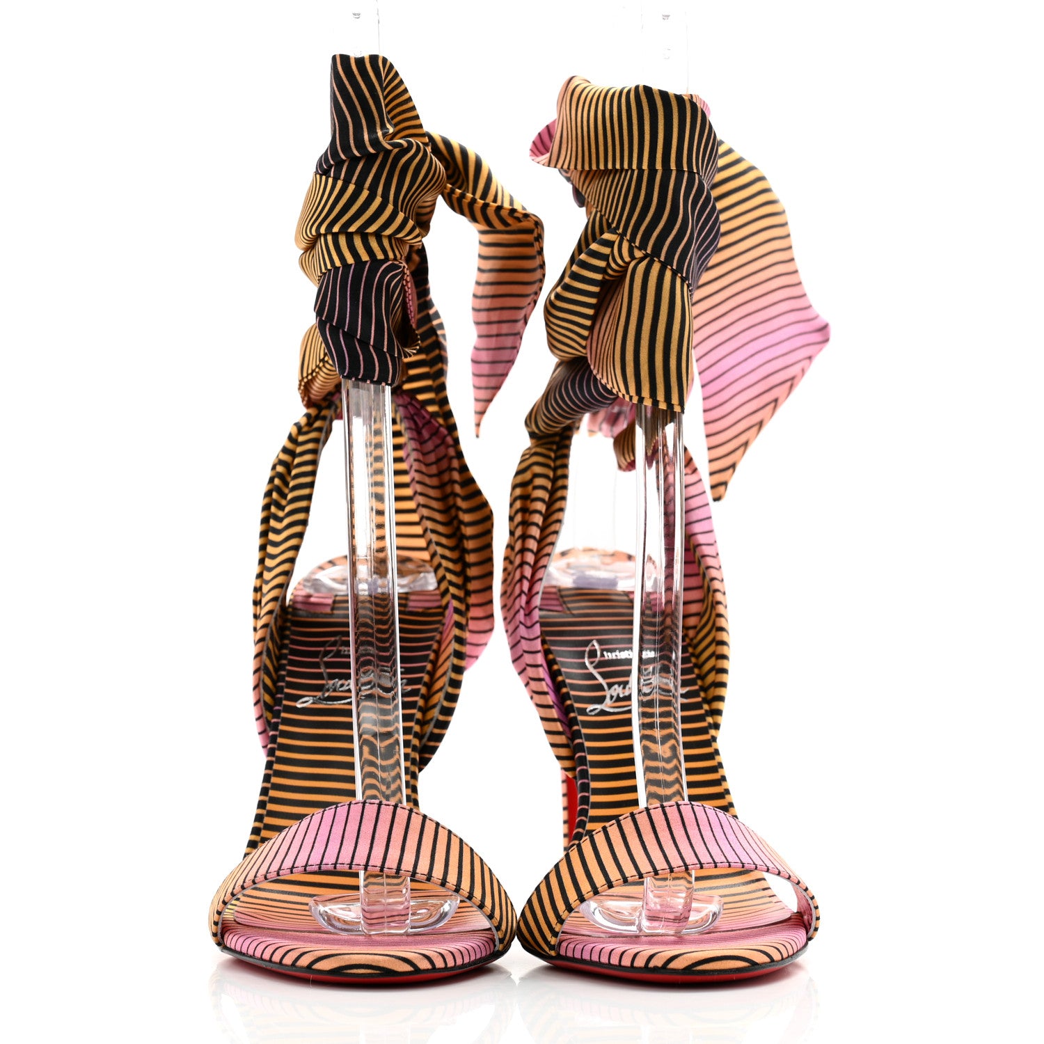 Christian Louboutin Satin Sandale Du Desert Stripe 100 Sandal 35.5 Pink Orange Multi 2 of 8
