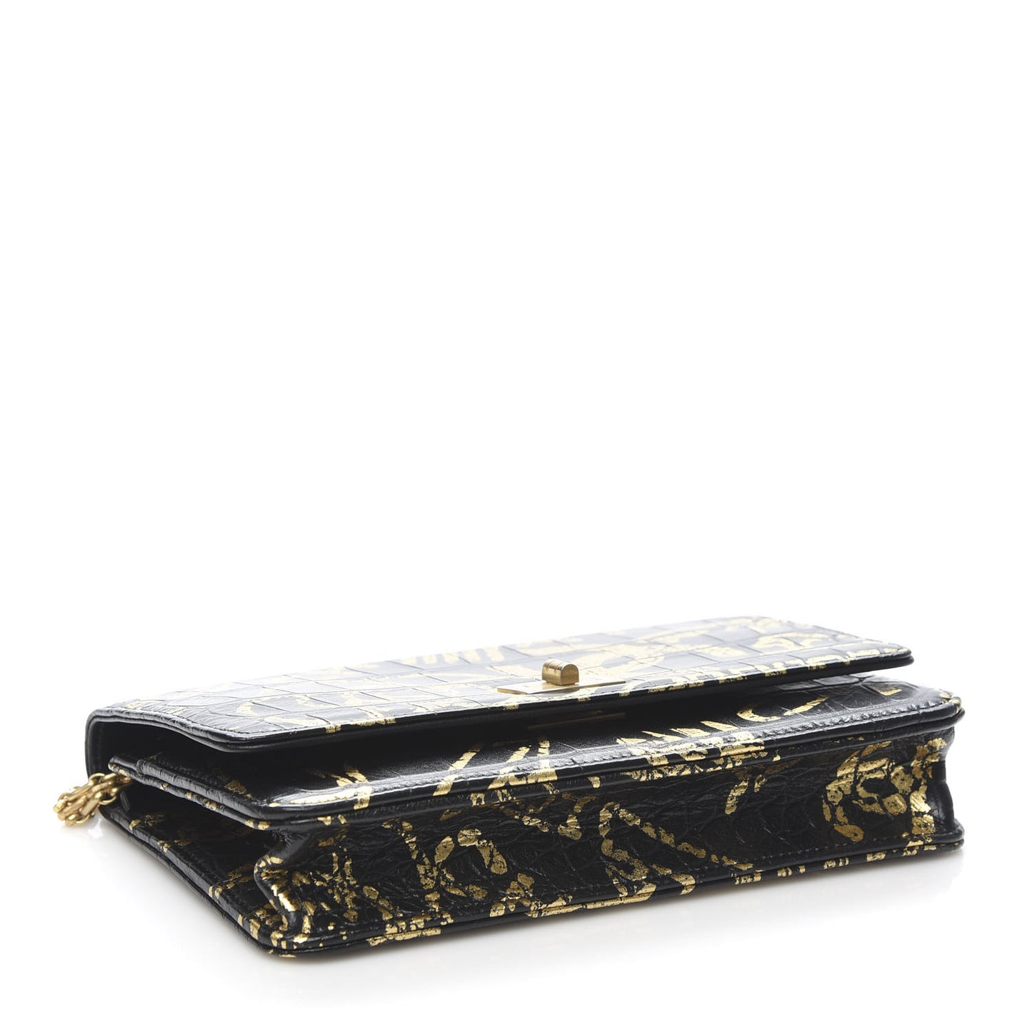 Calfskin Crocodile Embossed Graffiti 2.55 Cocodile Reissue Wallet On Chain WOC Black Gold