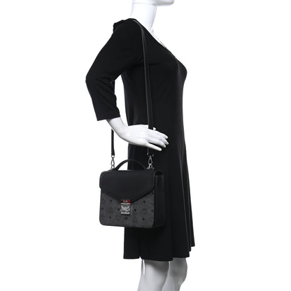 MCM Visetos Calfskin Spot Park Avenue Medium Shoulder Bag Dark Grey Black 2 of 6