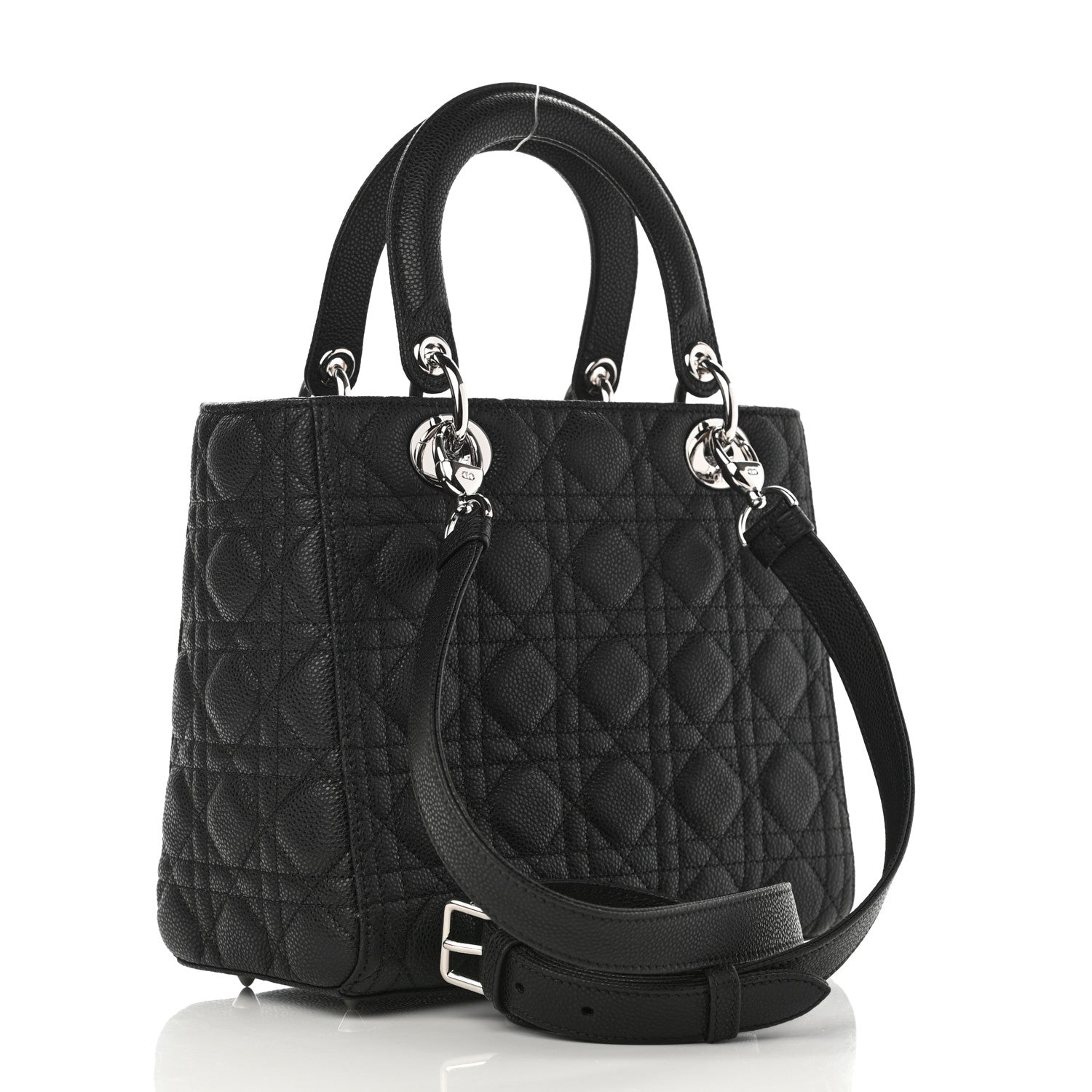 Christian Dior Grained Calfskin Cannage Medium Lady Dior Black 3 of 11