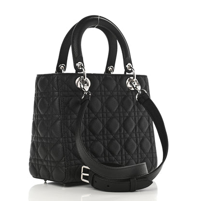 Christian Dior Grained Calfskin Cannage Medium Lady Dior Black 3 of 11