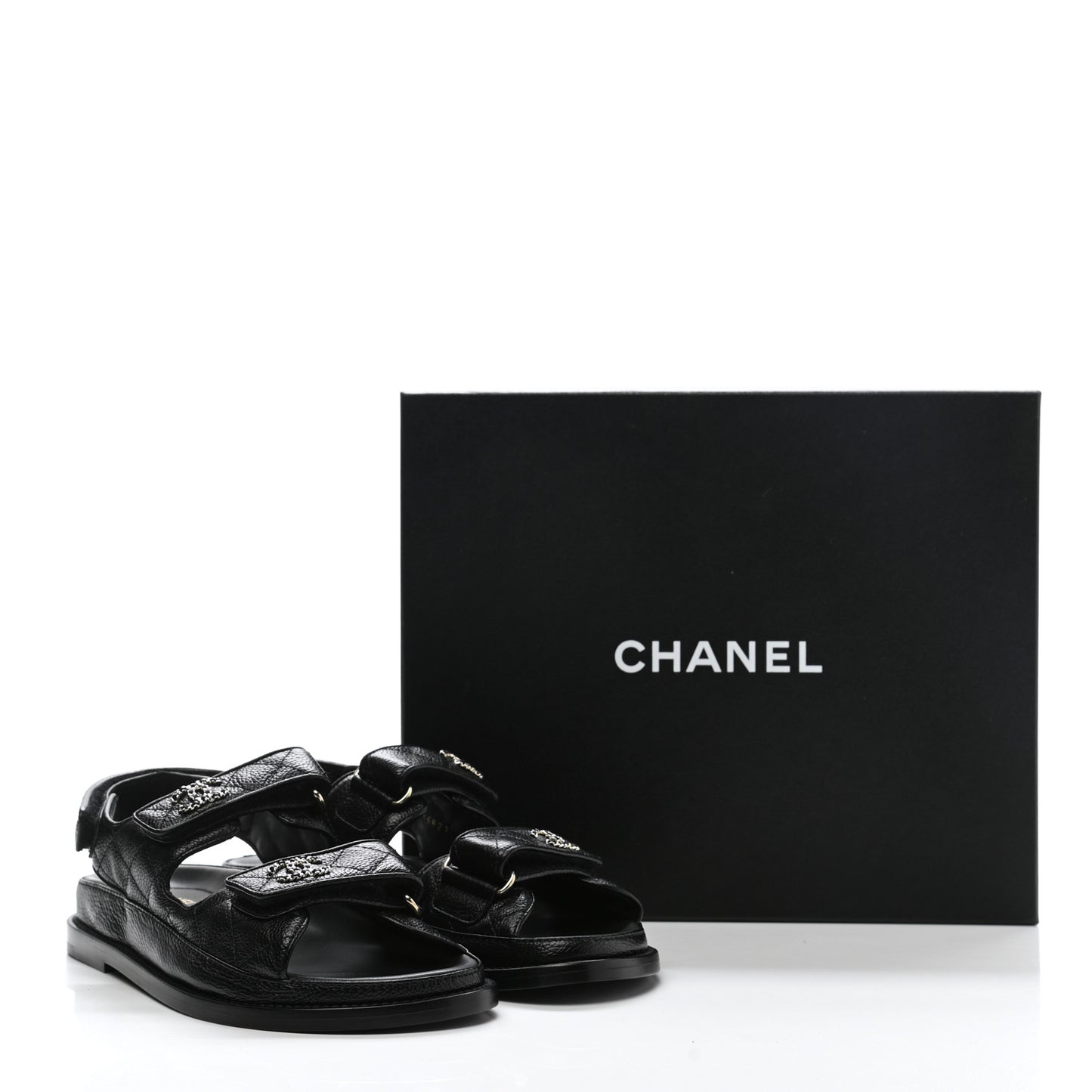 Grained Calfskin Velcro Dad Sandals 36.5 Black