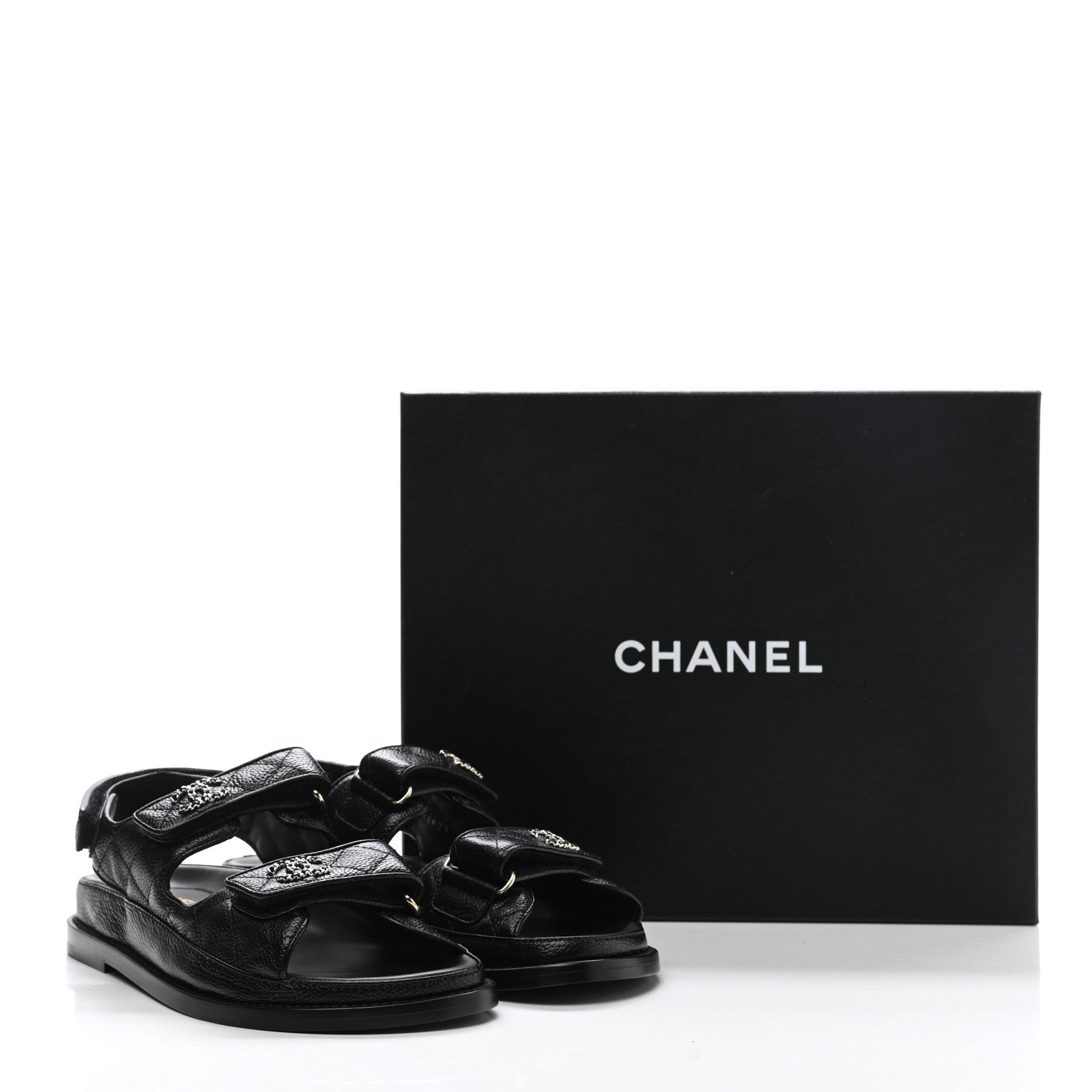 Chanel Grained Calfskin Velcro Dad Sandals 36.5 Black 9 of 9