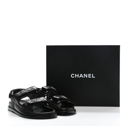 Chanel Grained Calfskin Velcro Dad Sandals 36.5 Black 9 of 9