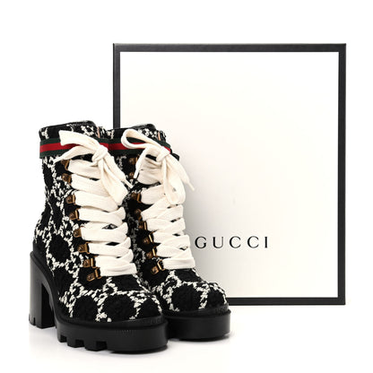 Gucci Tweed GG Monogram Lace Up Combat Ankle Boots 36.5 Black 10 of 10