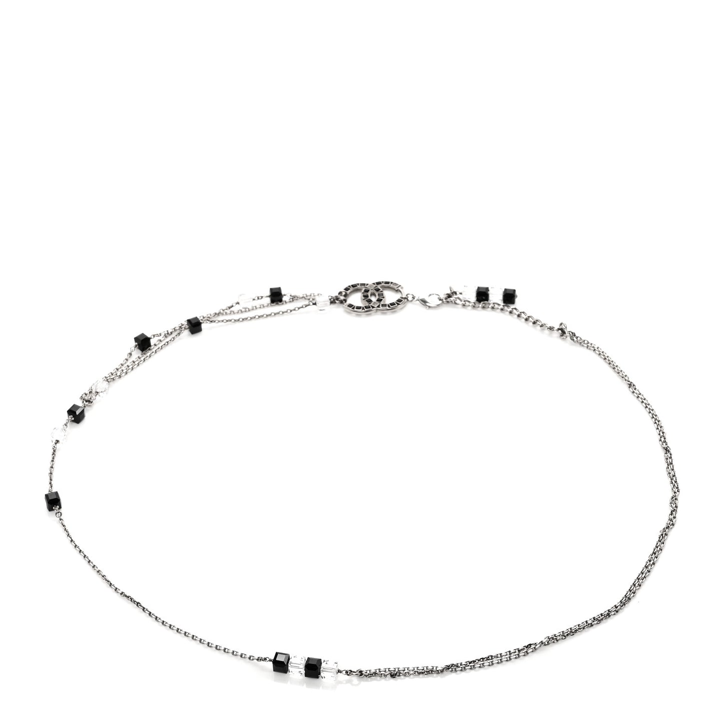 Metal Crystal CC Chain Belt Silver Black