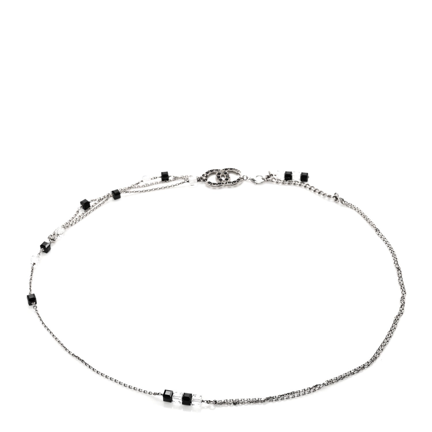 Chanel Metal Crystal CC Chain Belt Silver Black 2 of 4