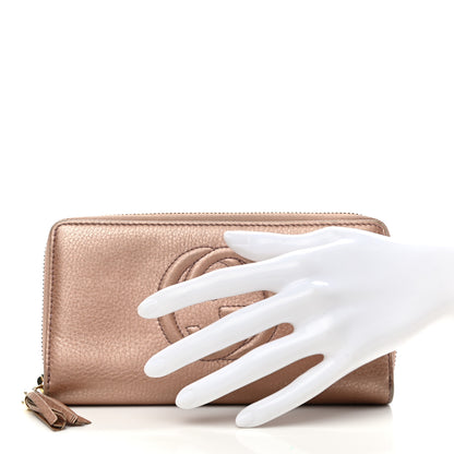 Gucci Metallic Pebbled Calfskin Soho Zip Around Wallet Pink 2 of 6
