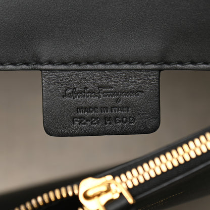 Salvatore Ferragamo Canvas Calfskin Gancini The Studio Bag Black Beige 6 of 9