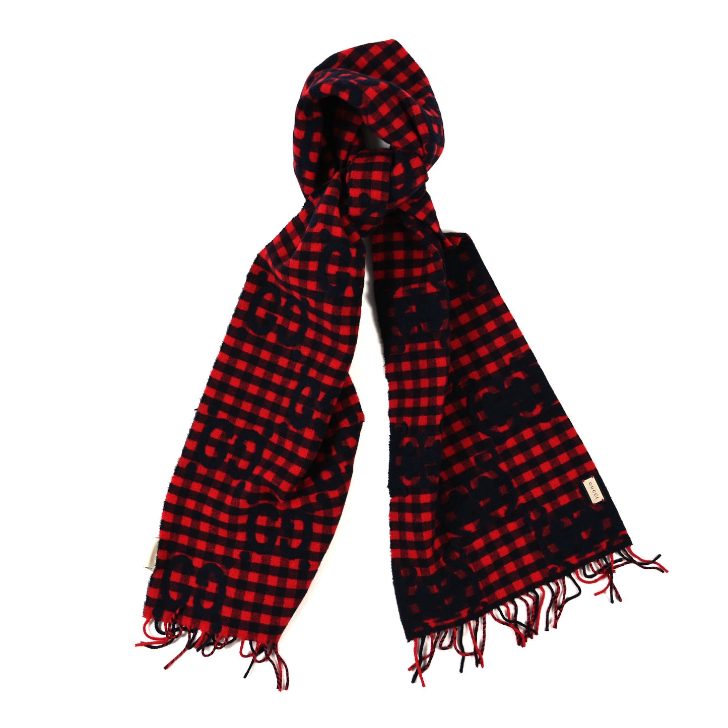 Wool Polyamide Monogram Jumbo GG Diamcheck Logo Scarf Red Blue